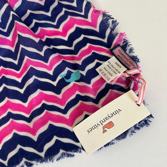 Vineyard Vines NWT FLAWS Silk Wool Blue/Pink Whale Tail Lightweight Scarf/Wrap - Picture 1 of 10